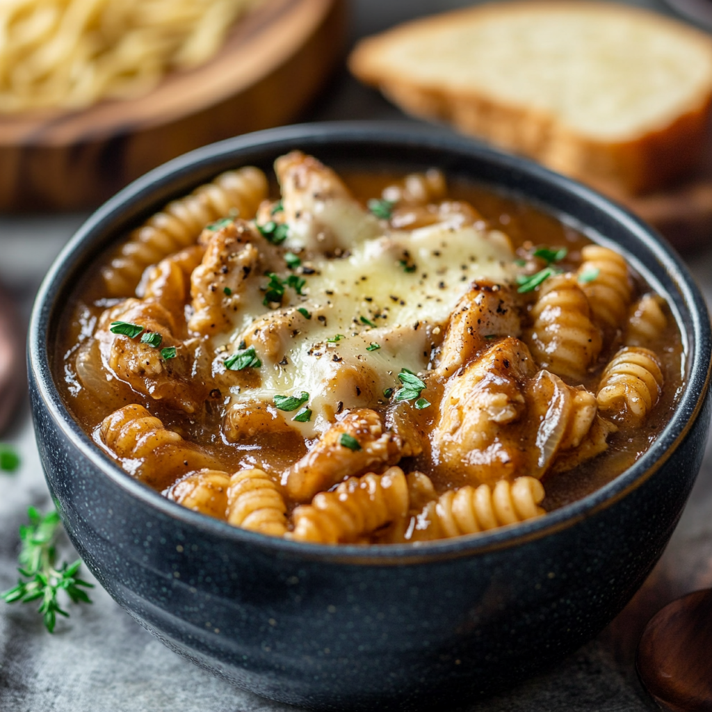 Slow Cooker French Onion Chicken Pasta