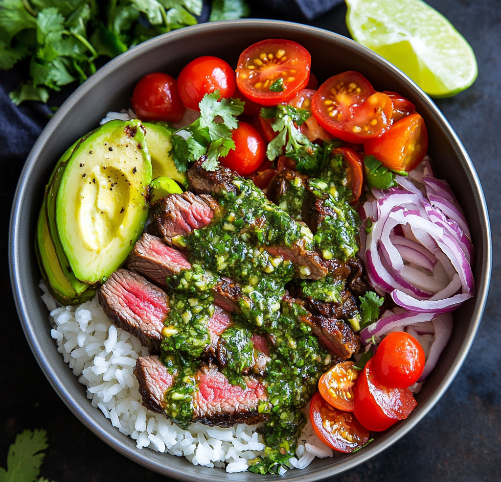 Skirt Steak Rice Bowls with Chimichurri Sauce