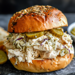 Crockpot Dill Pickle Chicken Sandwiches