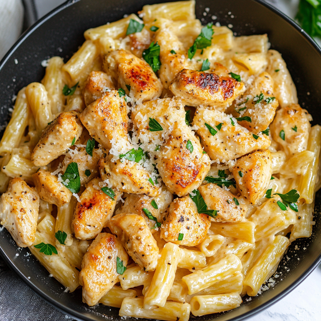 Garlic Butter Chicken Bites with Creamy Parmesan Pasta