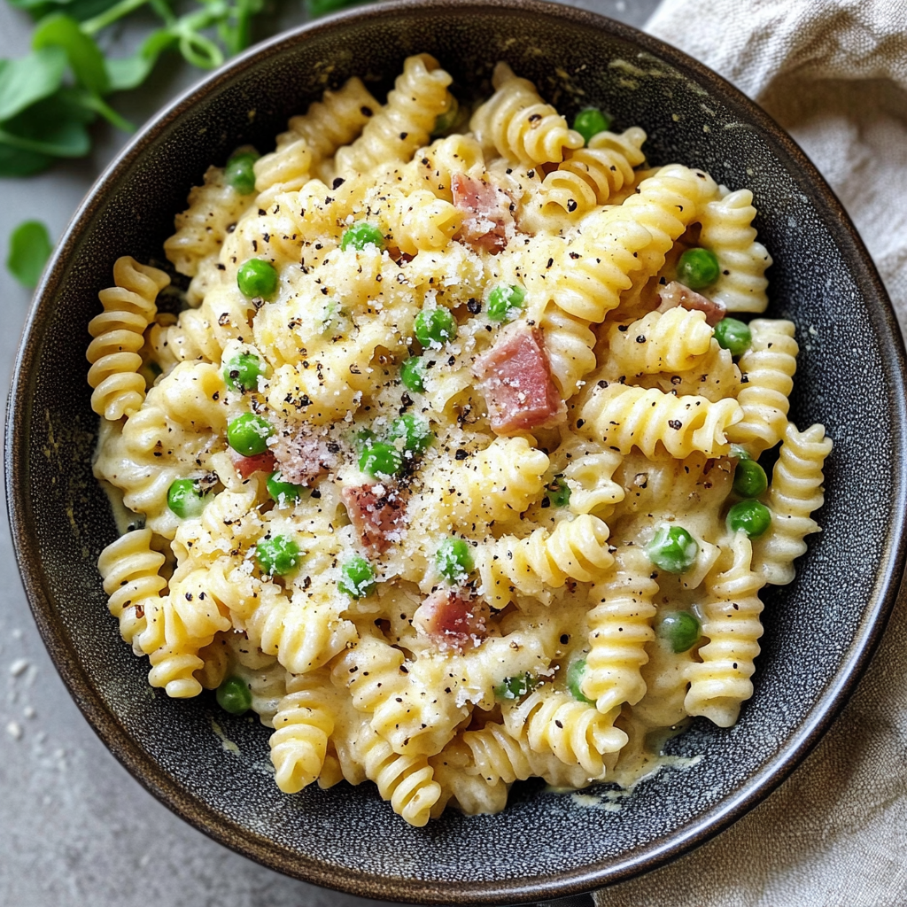Creamy Pasta with Peas & Pancetta