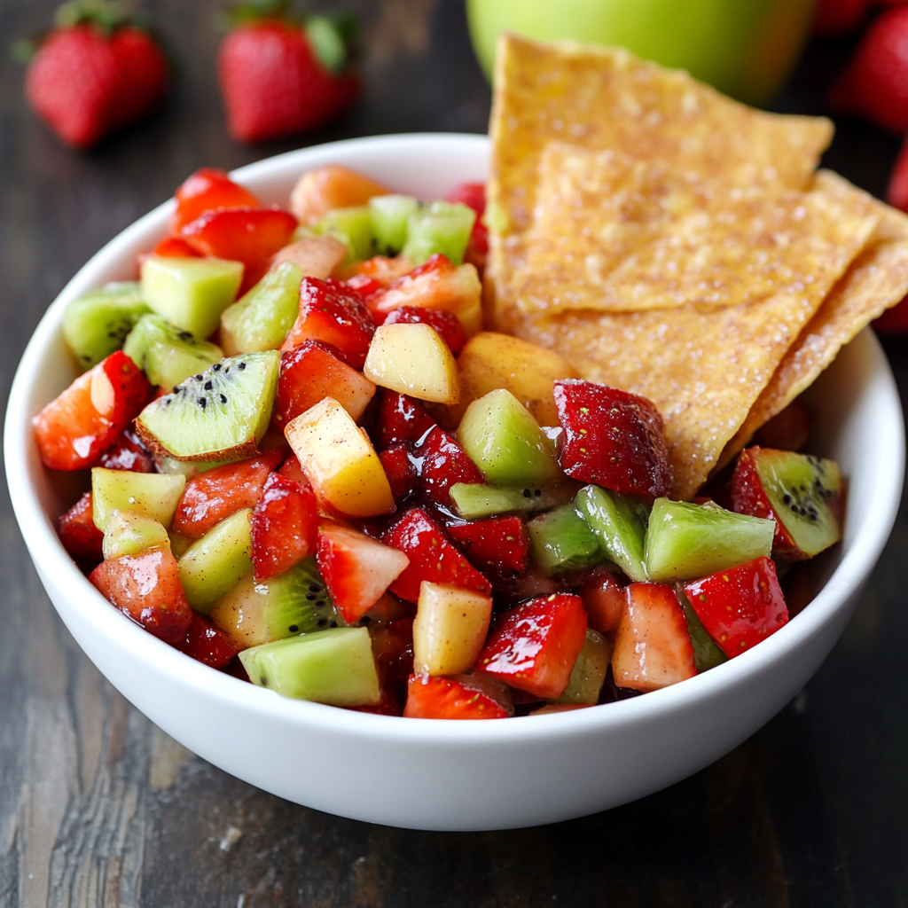 Fruit Salsa with Cinnamon Sugar Tortilla Chips