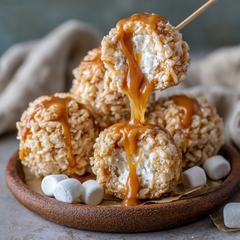 Caramel Marshmallow Rice Krispie Balls