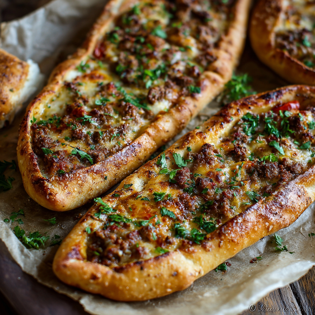 Cheesy Turkish Pide with Spiced Beef