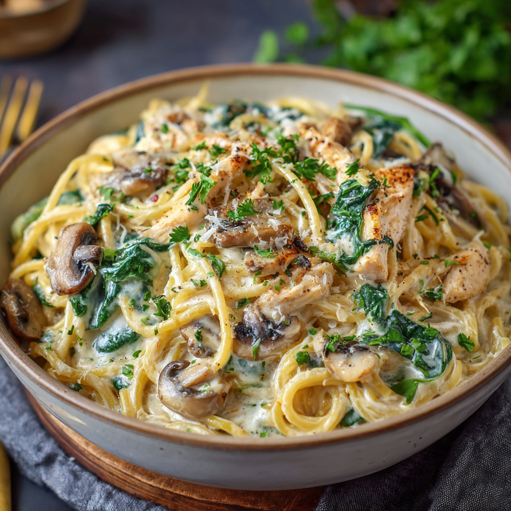 Creamy Turkey Tetrazzini with Mushrooms