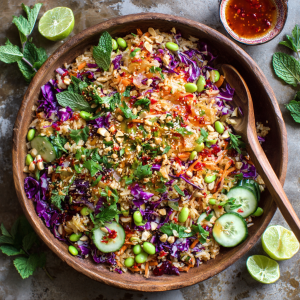 Crispy Rice Salad with Maple Tahini Ginger Dressing