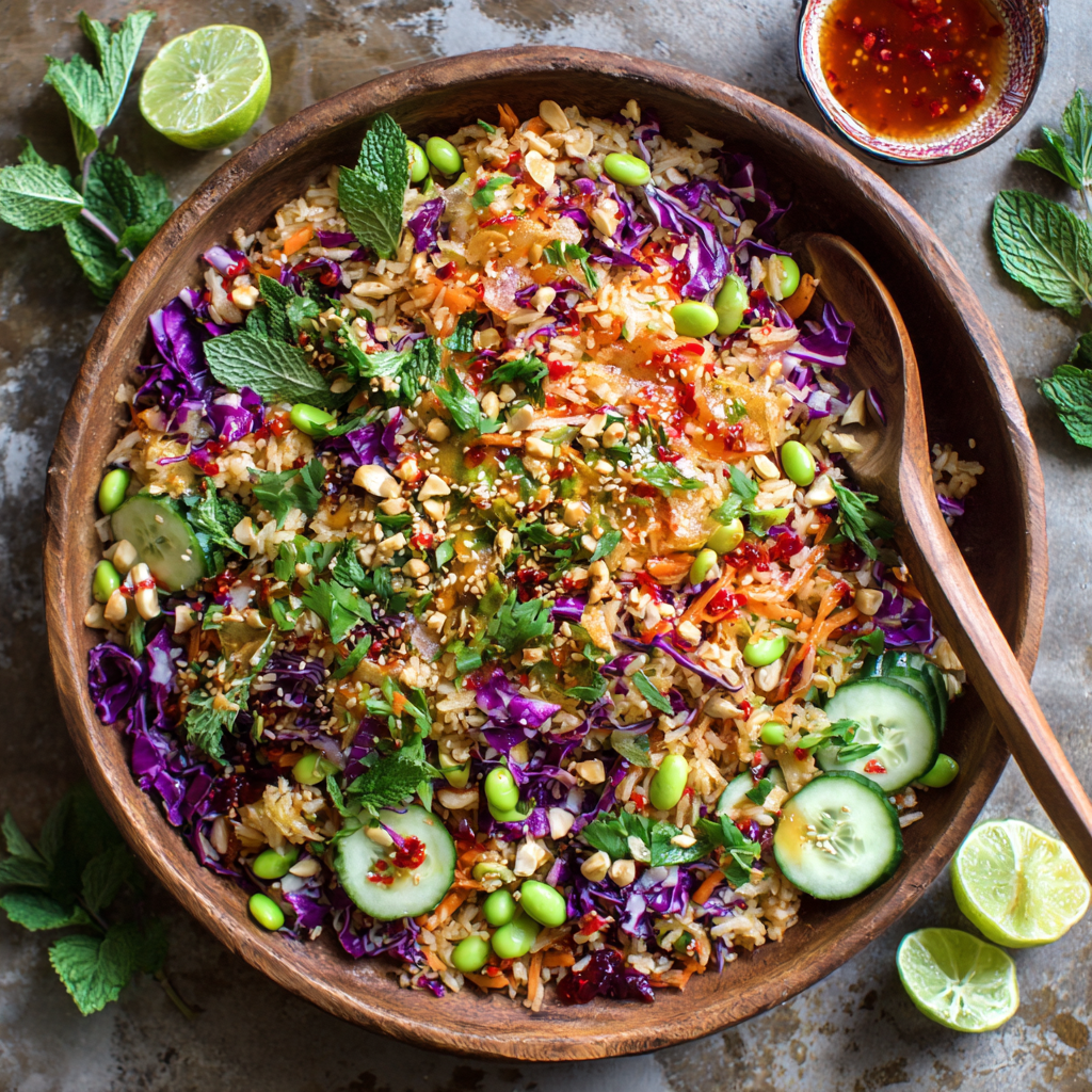 Crispy Rice Salad with Maple Tahini Ginger Dressing