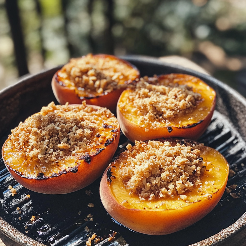 Maple Grilled Peaches with Almond Cookie Crumb