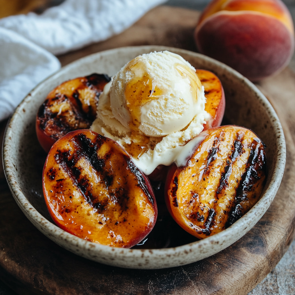 Grilled Peaches with Vanilla Ice Cream