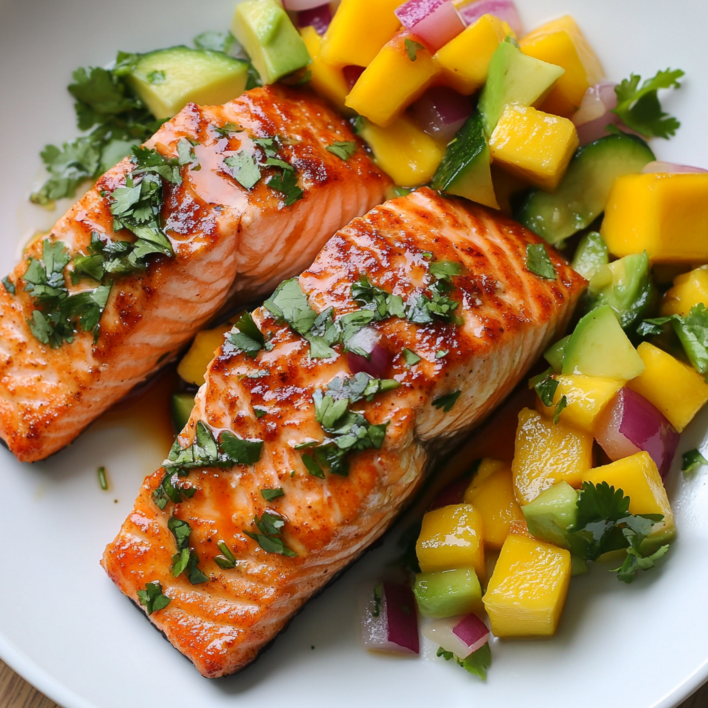 Sriracha Glazed Salmon with Mango Salsa