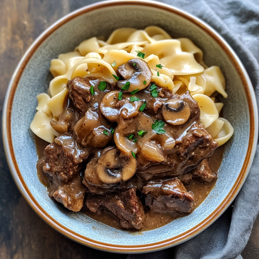 Crockpot Beef Tips & Noodles
