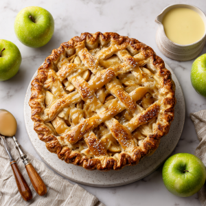 Toffee Apple Pie with Vanilla Custard Sauce