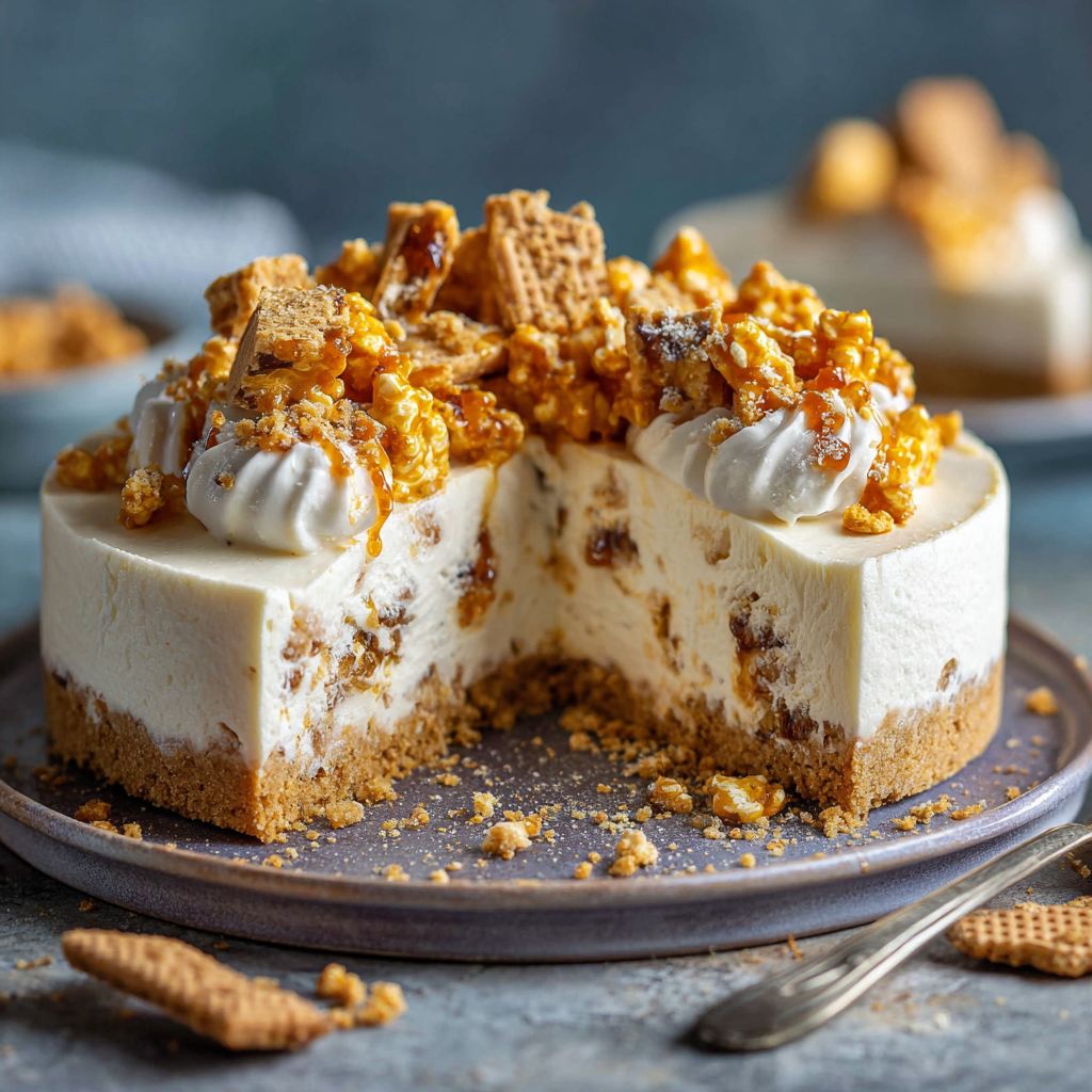 Honeycomb & White Chocolate No-Bake Cheesecake