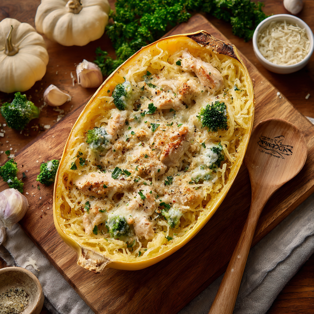 Spaghetti Squash Chicken Alfredo