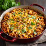 Cheesy Enchilada Rice and Bean Casserole