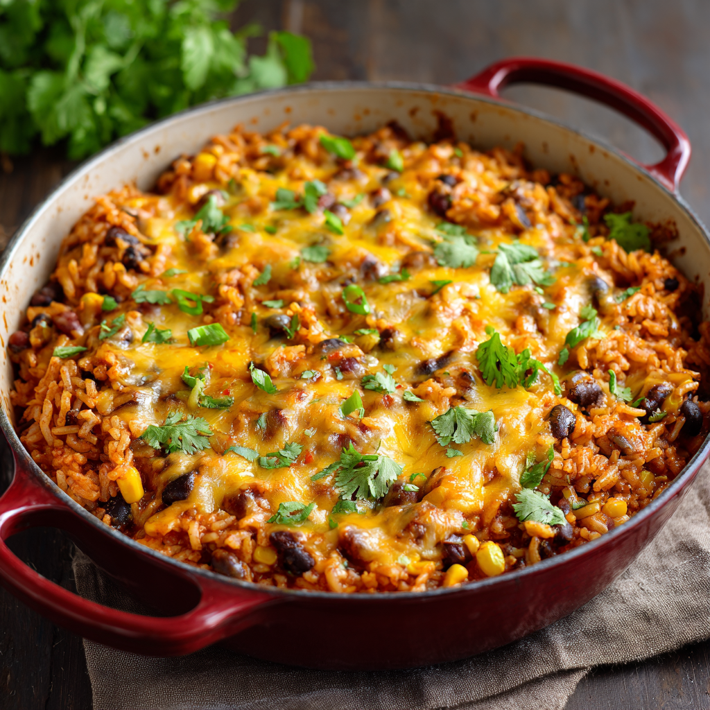 Cheesy Enchilada Rice and Bean Casserole