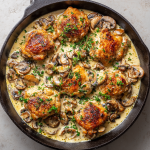 CREAMY GARLIC MUSHROOM CHICKEN THIGHS