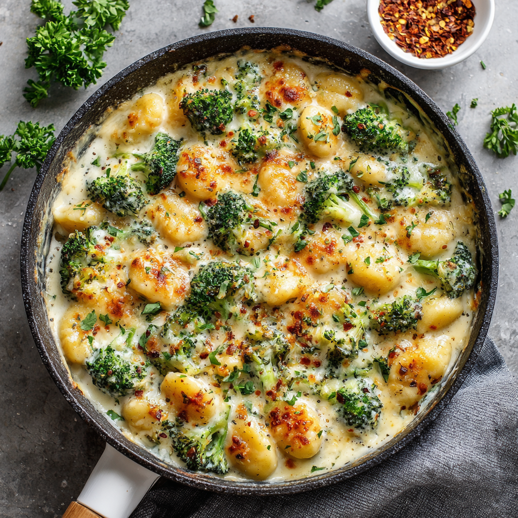 Cheesy Broccoli Gnocchi Skillet