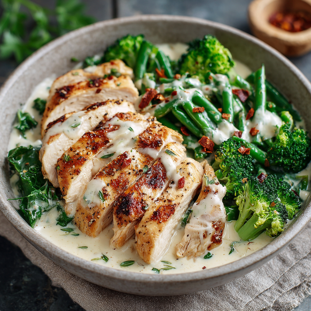 Grilled Chicken & Veggie Alfredo Bowl