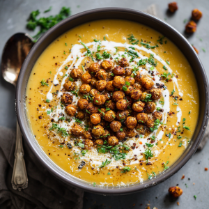 Butternut Gruyere Soup with Spicy Chickpeas