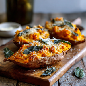 Pumpkin Parmesan Twice-Baked Sweet Potatoes