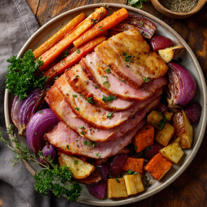 Sliced Ham with Roasted Vegetables