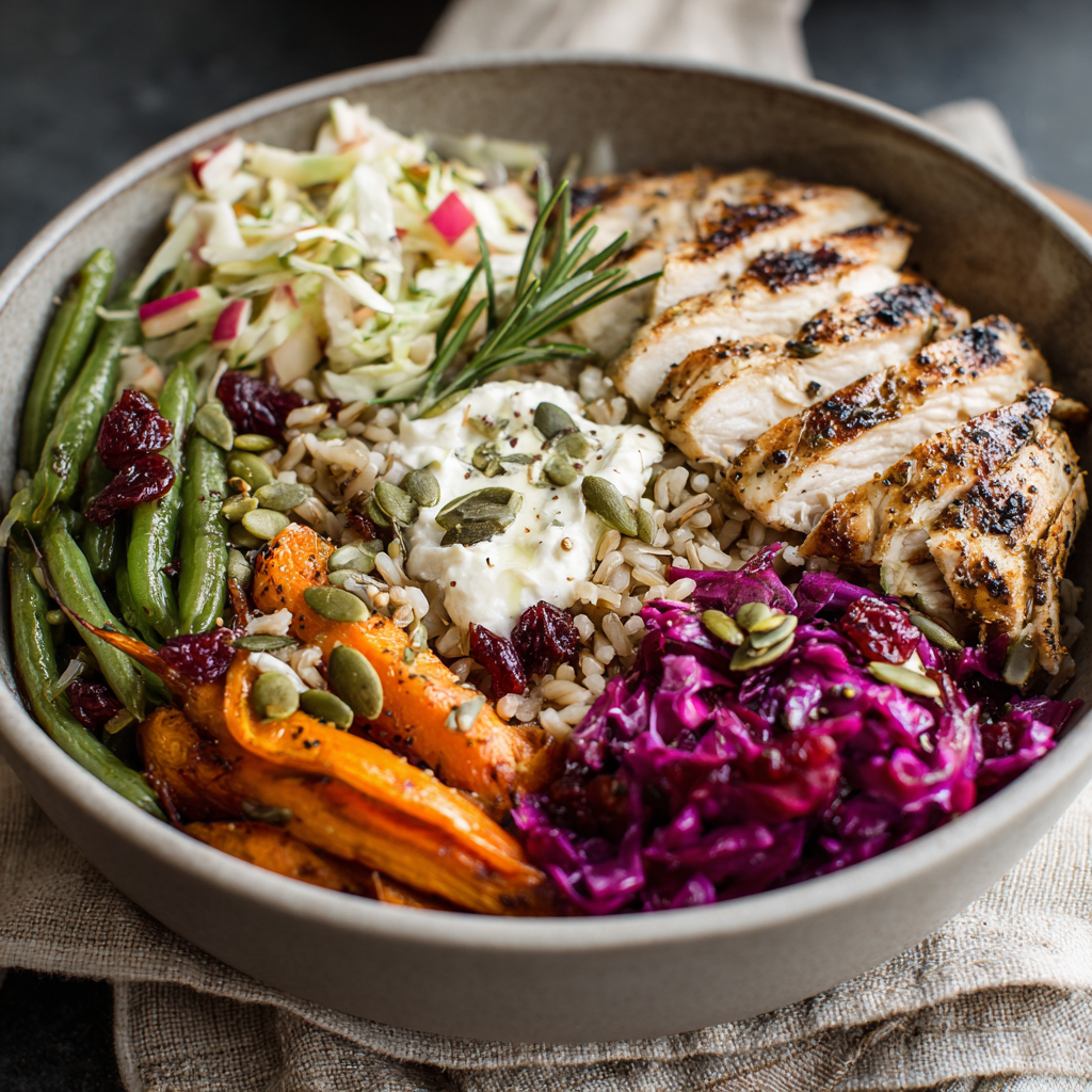 Harvest Chicken & Brown Rice Bowls with Apple Slaw