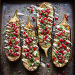 Middle Eastern Roasted Eggplant with Tahini & Pomegranate