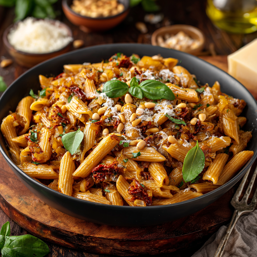 Creamy Sun-Dried Tomato Pasta with Caramelized Onions