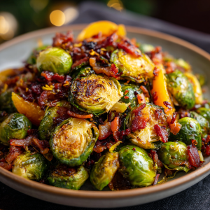 Maple Roasted Brussels Sprouts with Orange & Bacon