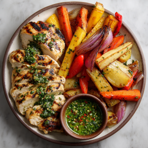 Chimichurri Grilled Chicken with Roasted Veggie Medley
