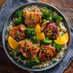 Glazed Chicken Thighs with Broccoli & Brown Rice