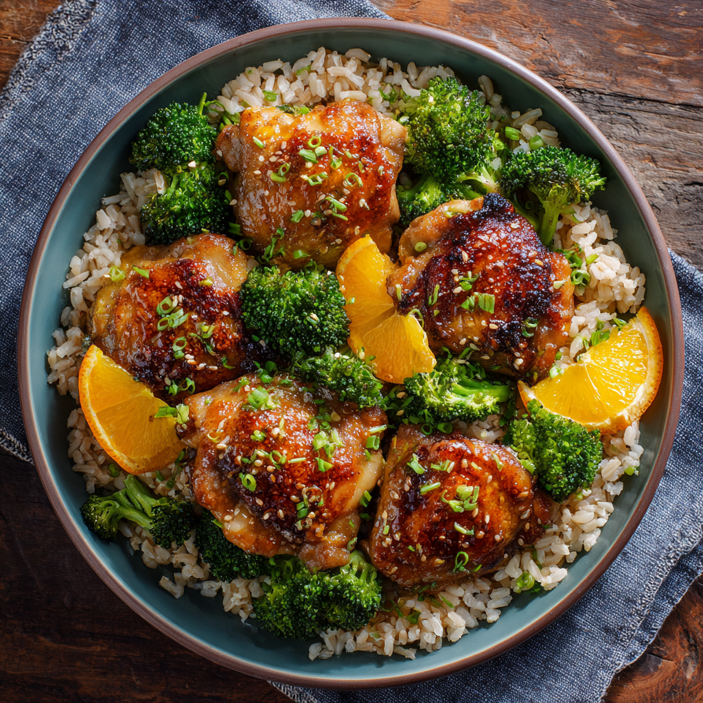 Glazed Chicken Thighs with Broccoli & Brown Rice