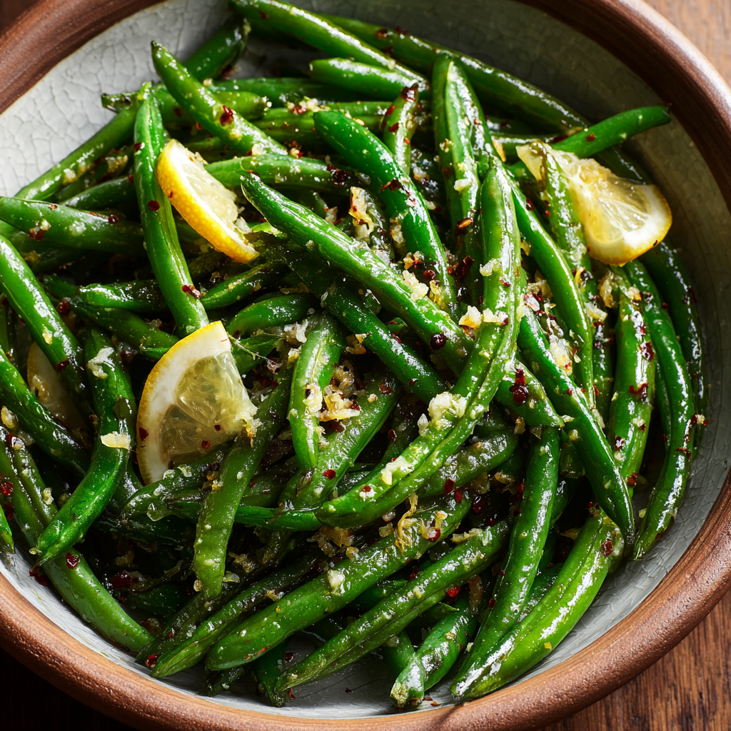 Garlic Chili Green Beans with Lemon Zest
