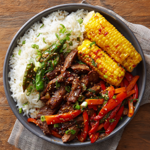 Crazy Szechuan Beef with Messy Corn & Shishito