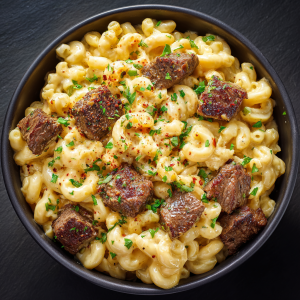 Mac and Cheese with Steak Bites