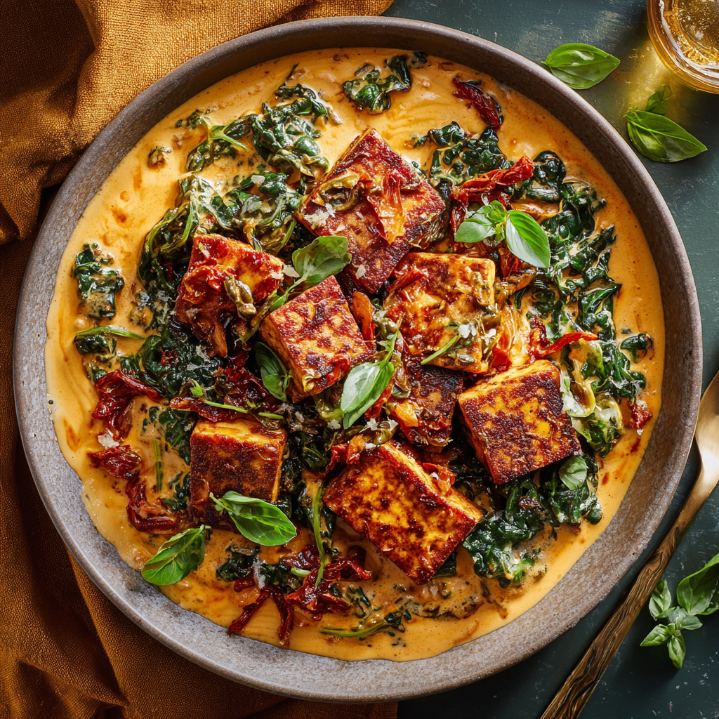 Creamy Sun-Dried Tomato Tempeh with Baby Kale