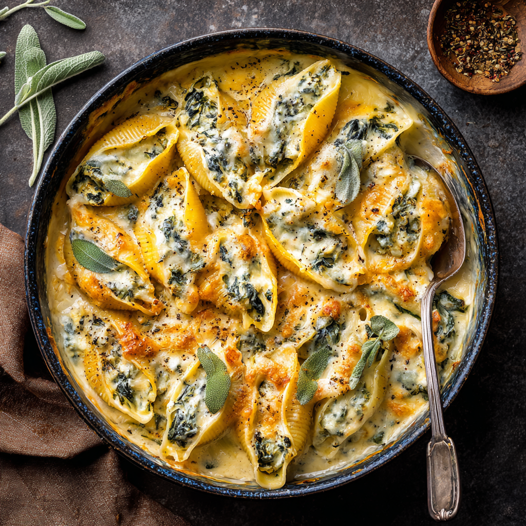 Pumpkin & Spinach Stuffed Shells with Creamy Sage Sauce