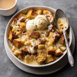 Apple Cinnamon Bread Pudding with Vanilla Bean Sauce