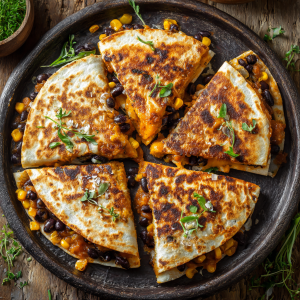 Harvest Veggie Quesadillas with Pumpkin Black Bean Spread