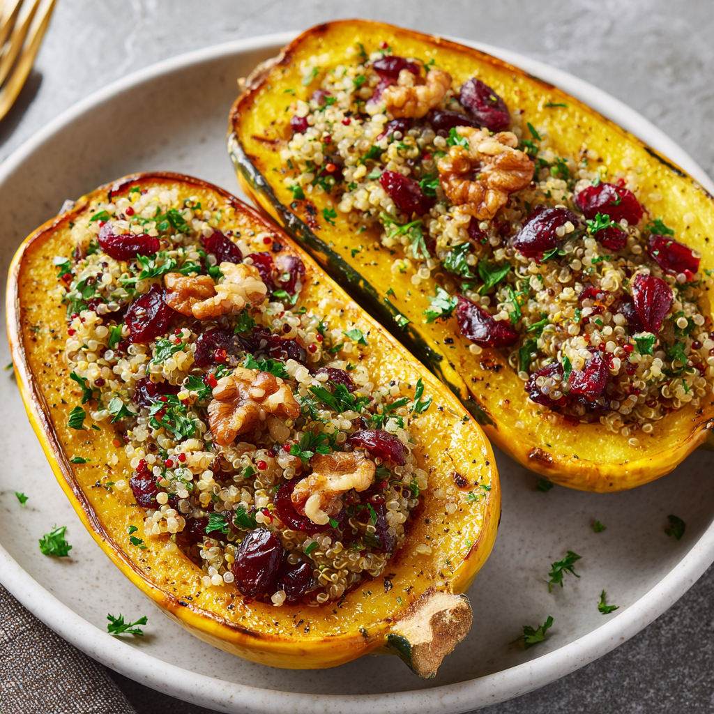 Stuffed Delicata Squash with Quinoa & Cranberries