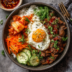 Korean Bulgogi Beef Bowls with Rice & Kimchi
