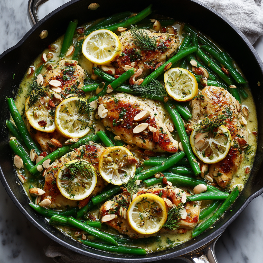 Lemon Butter Dill Chicken with Green Bean Almondine