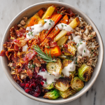 Bacon & Roasted Veggie Turkey Bowls with Cranberry Drizzle