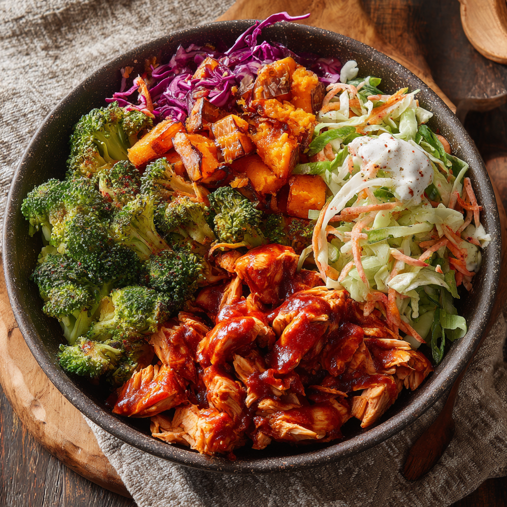 BBQ Chicken & Mashed Sweet Potato Bowls