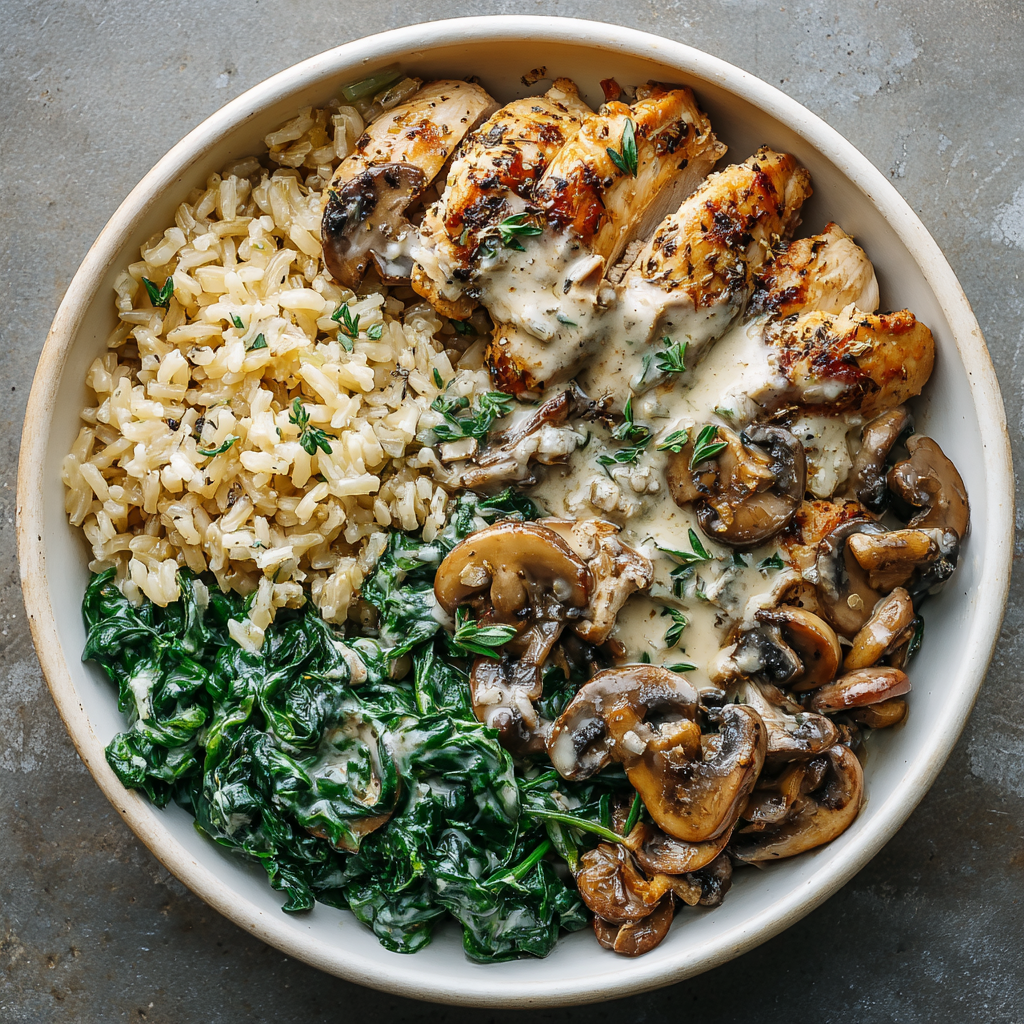 Creamy Mushroom Chicken & Rice Bowls with Thyme