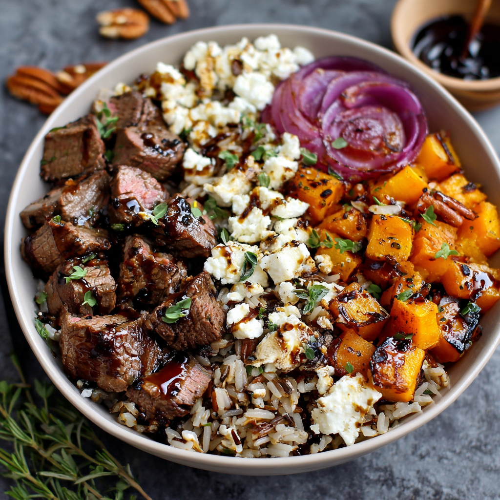 Maple Balsamic Steak & Wild Rice Bowls