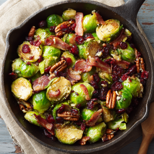 Brussels Sprouts with Bacon, Pecans, and Cranberries