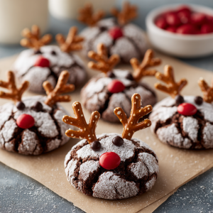 Chocolate Crinkle Reindeer Cookies