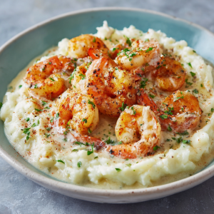 Garlic Butter Shrimp with Creamy Parmesan Sauce & Mashed Potatoes